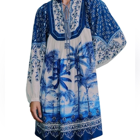 Farm Rio Palm Tree Beach Off-White Mini Dress NWT - Picture 7 of 15